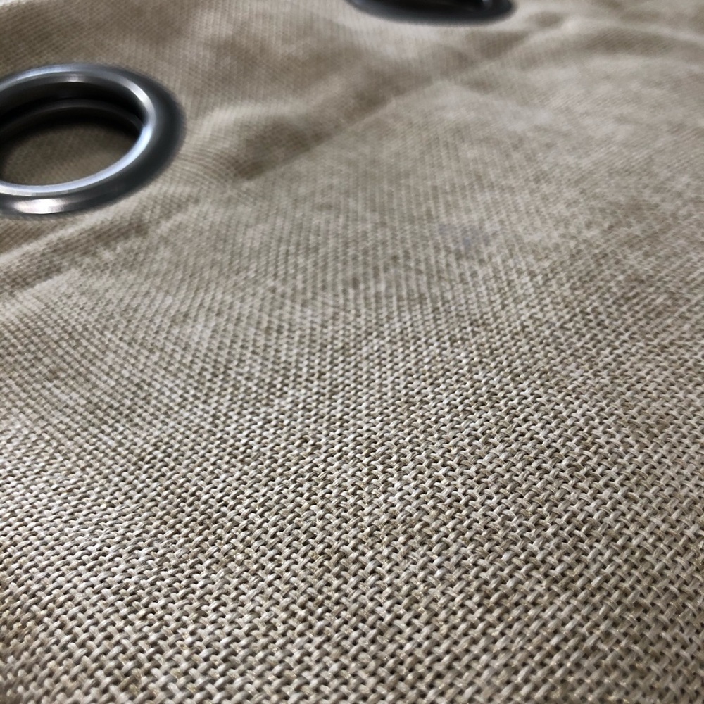 2 burlap curtains with brushed silver grommets